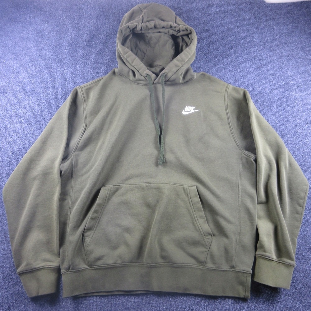 Nike‎ Hoodie Mens Medium Green Club Fleece Pullover Kangaroo Pocket BV2654-327